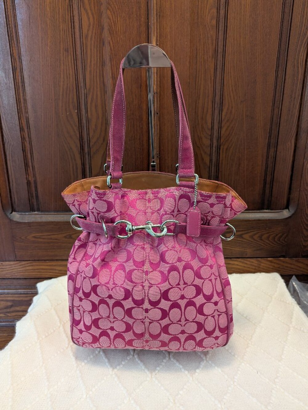 Coach Hampton VINTAGE Pink Signature Canvas Belted Tote Creed- 6352